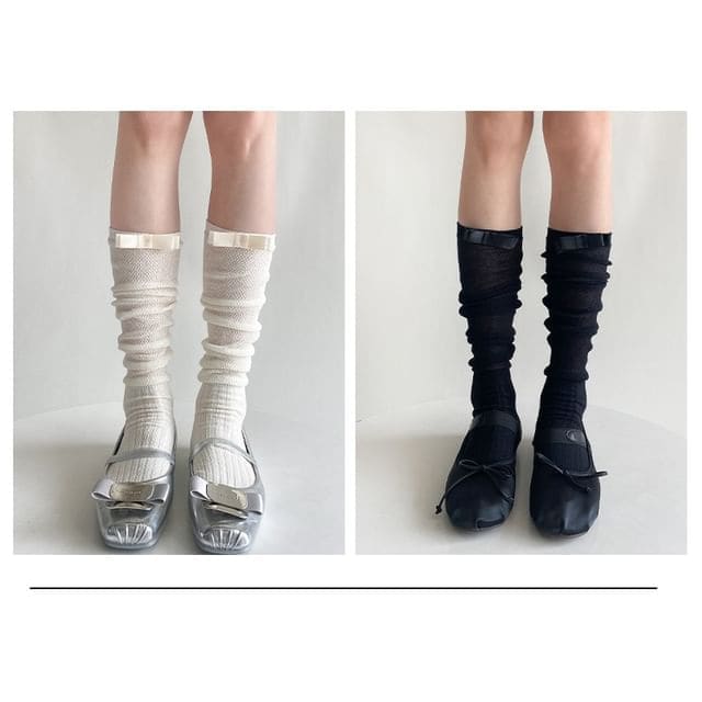 Ribbon Accent Socks / Set - 2 Pairs - Combination 5 - Front