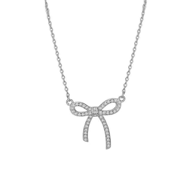 Ribbon Alloy Necklace - Bow - Silver / One Size