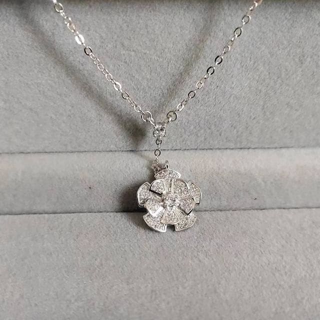 Ribbon Alloy Necklace - Flower - Silver / One Size