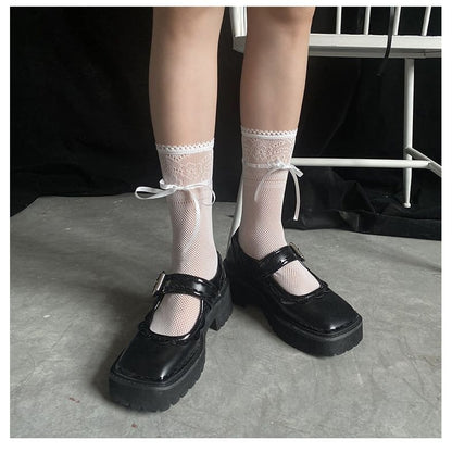 Ribbon Bow Accent Perforated Socks