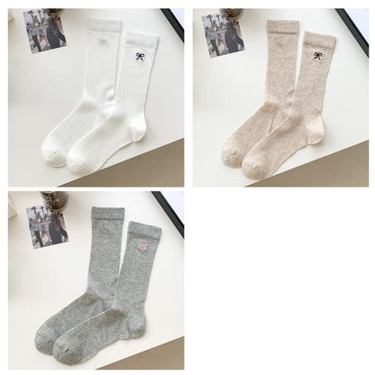 Ribbon Embroidery Socks Set - Set of 3 Pairs - White &