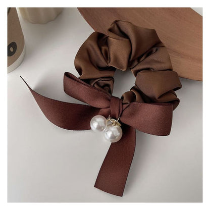 Ribbon Faux Pearl Hair Tie