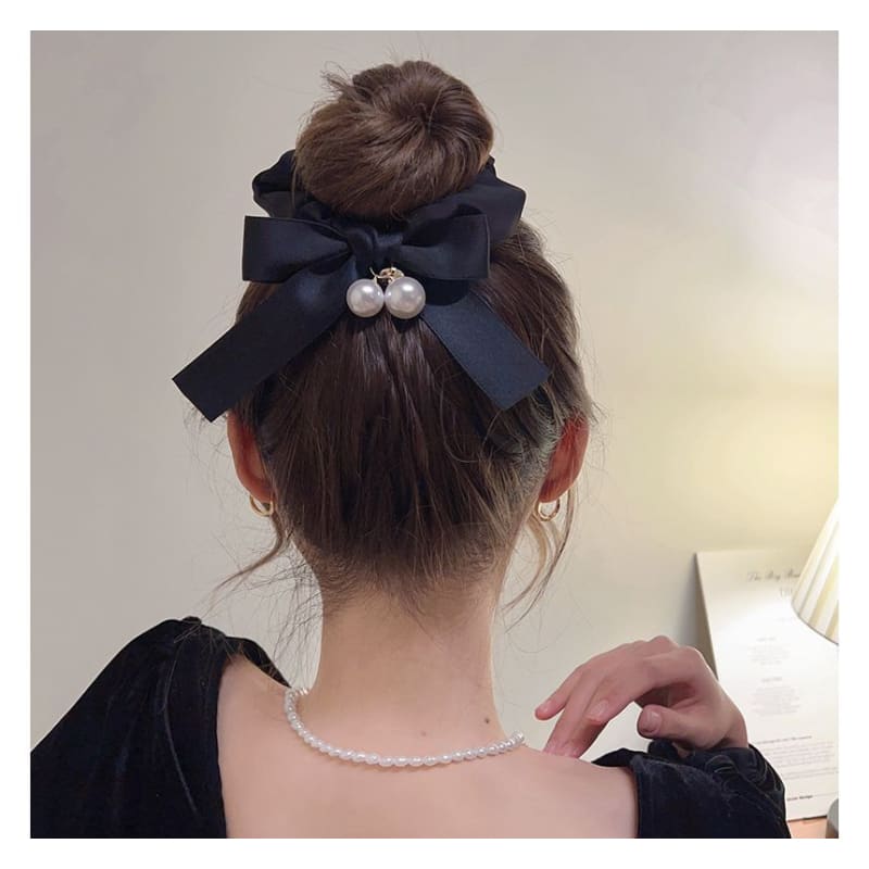 Ribbon Faux Pearl Hair Tie