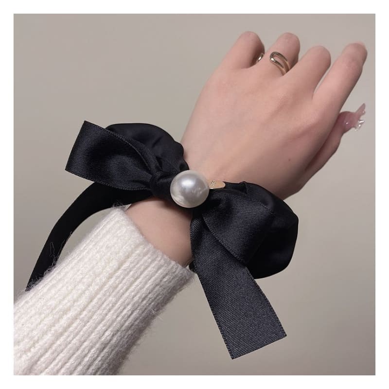 Ribbon Faux Pearl Hair Tie