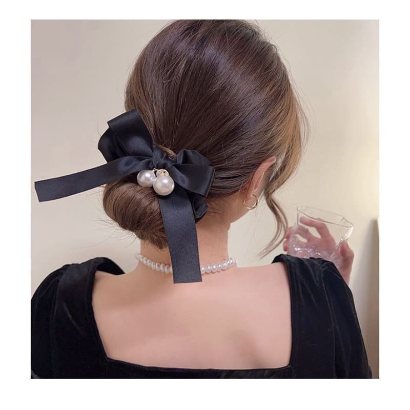 Ribbon Faux Pearl Hair Tie