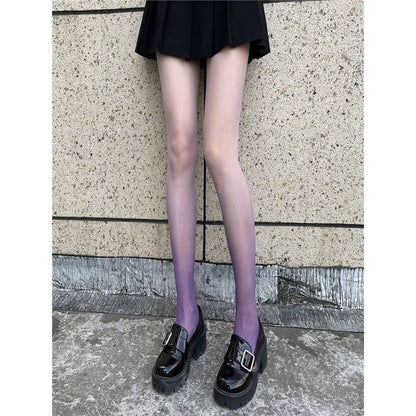 Ribbon Faux Pearl Stockings - Gradient Purple / One Size