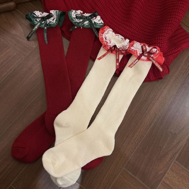 Ribbon Lace Trim Long Socks