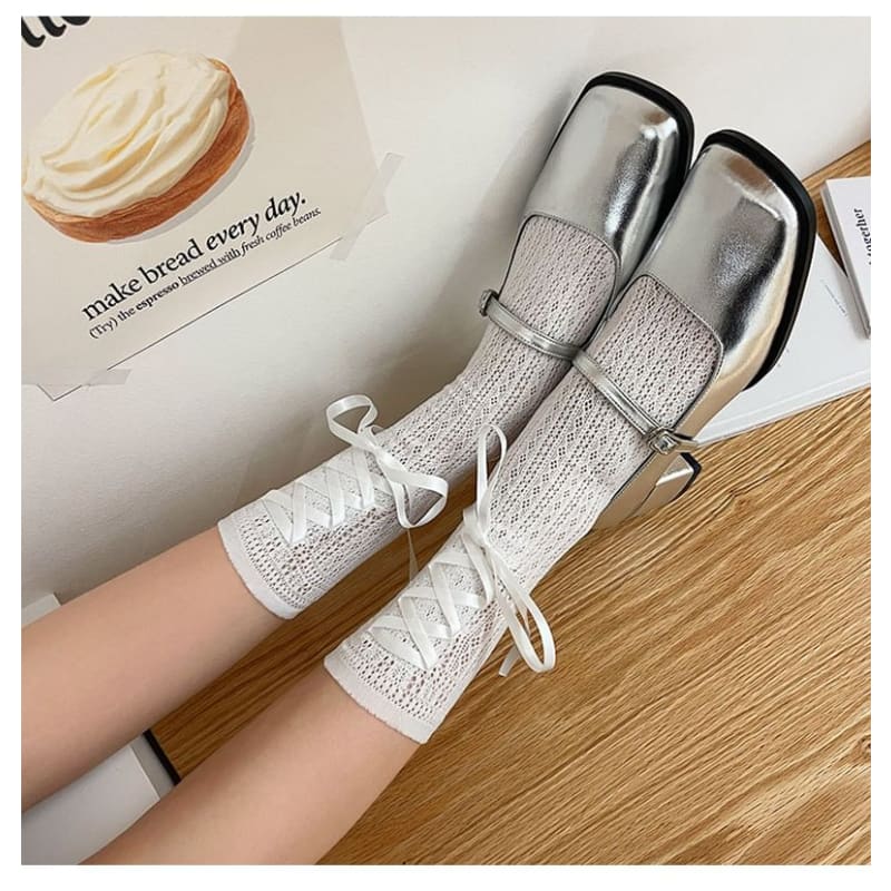 Ribbon Lace Up Short Socks