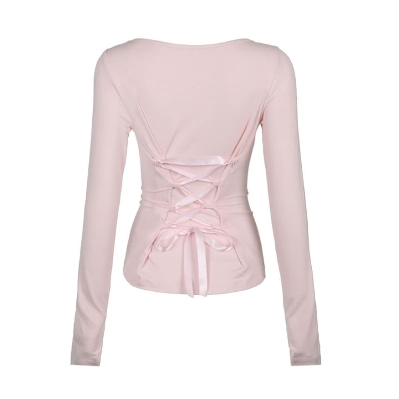 Ribbon On Back Pink Top - long sleeve tops