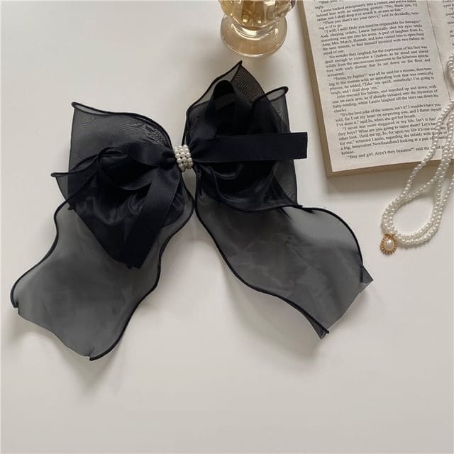 Ribbon Organza Hair Clip - Black / One Size