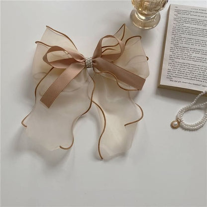 Ribbon Organza Hair Clip - Khaki / One Size