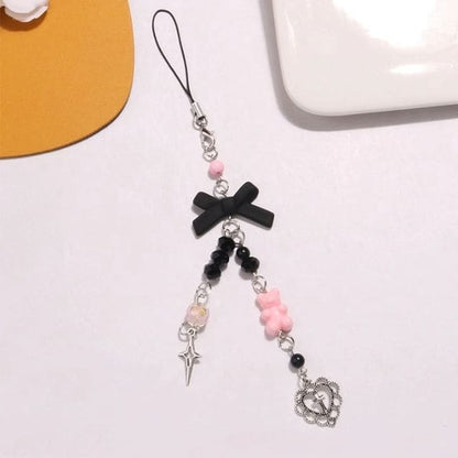 Ribbon Phone Strap / Keychain - Q1487-3 - Key Chain - Black