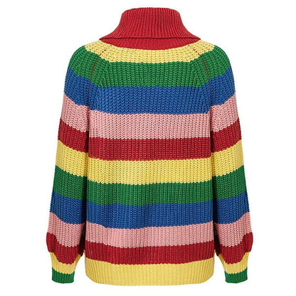 Roll Neck Rainbow Knit Jumper - Free Size / Multi - Sweaters