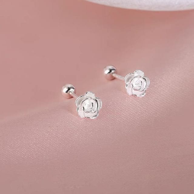 Rose Ear Stud - 1 Pair - Silver / One Size