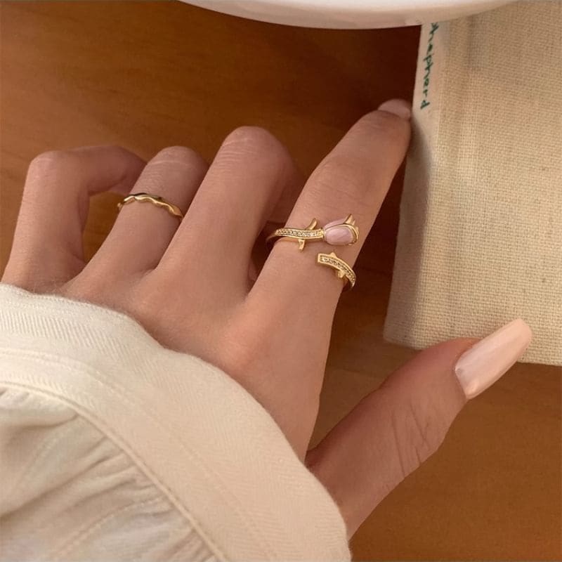 Rose Enamel Alloy Open Ring / Wavy Alloy Open Ring - J4477