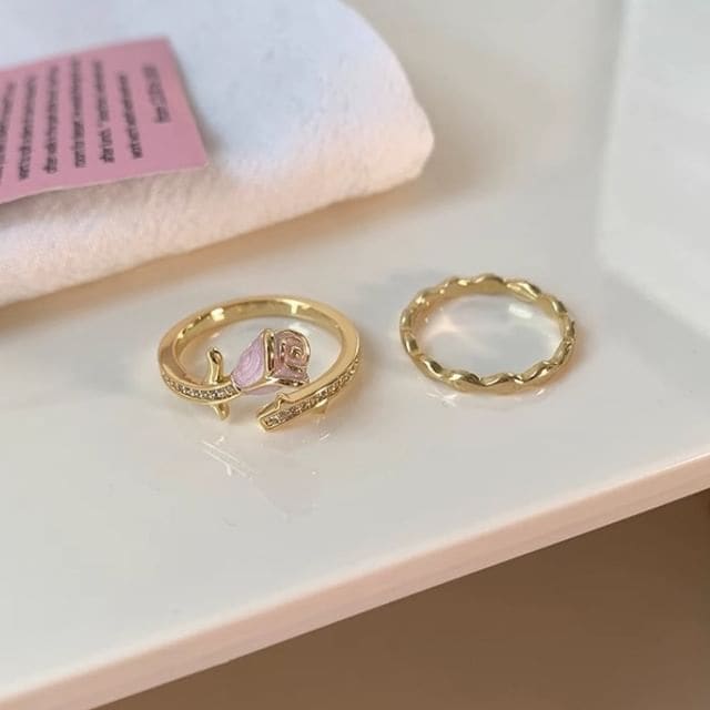 Rose Enamel Alloy Open Ring / Wavy Alloy Open Ring - J4477