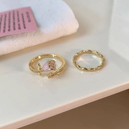 Rose Enamel Alloy Open Ring / Wavy Alloy Open Ring - J4477