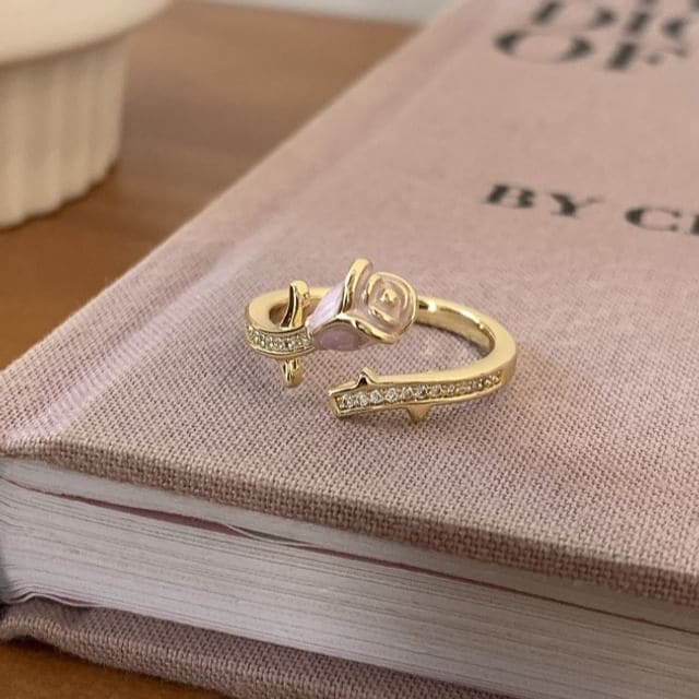 Rose Enamel Alloy Open Ring / Wavy Alloy Open Ring - J4477