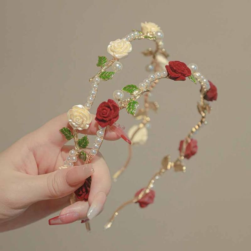 Rose Faux Pearl Alloy Headband