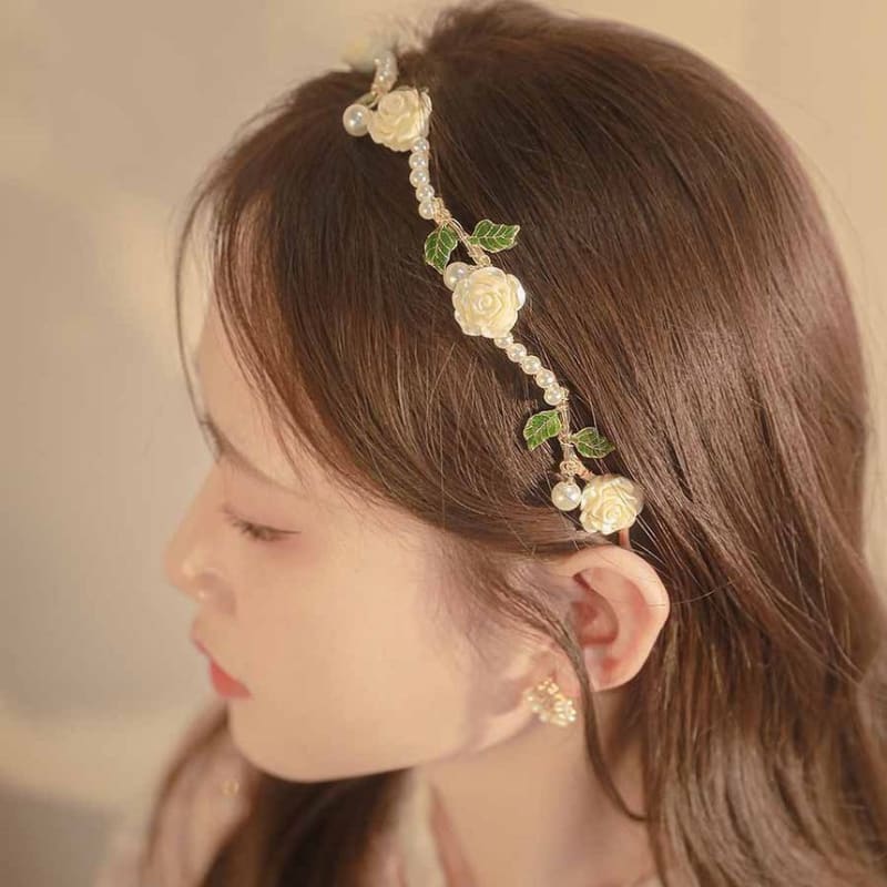 Rose Faux Pearl Alloy Headband