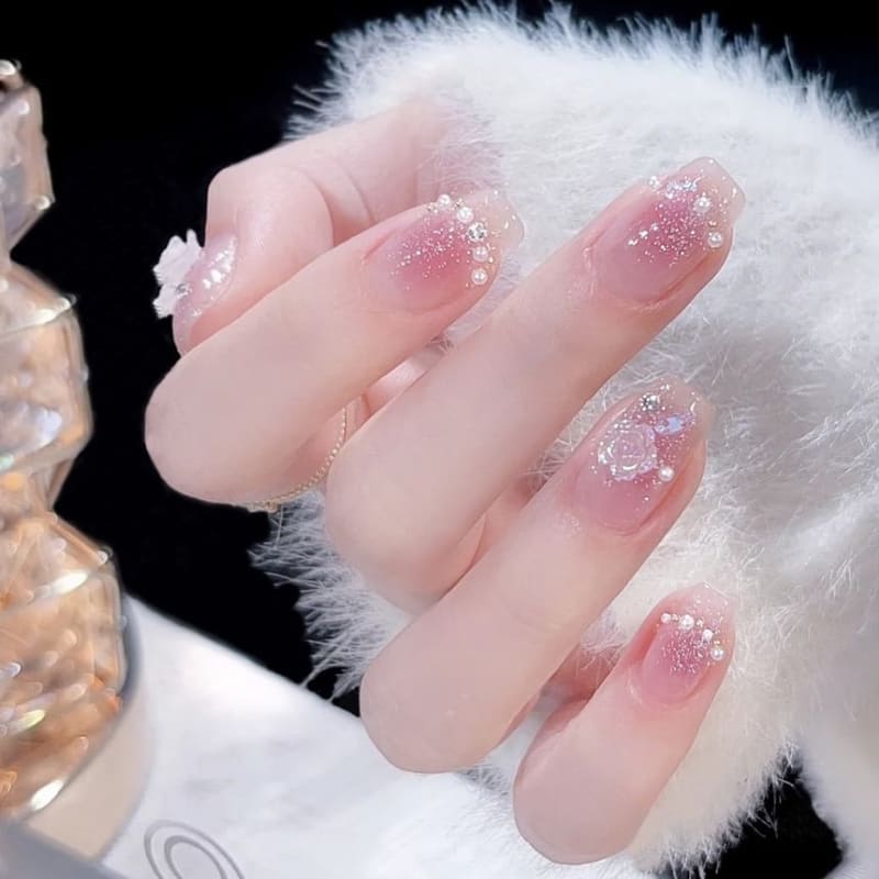 Rose Faux Pearl Pointed Press-On Nails