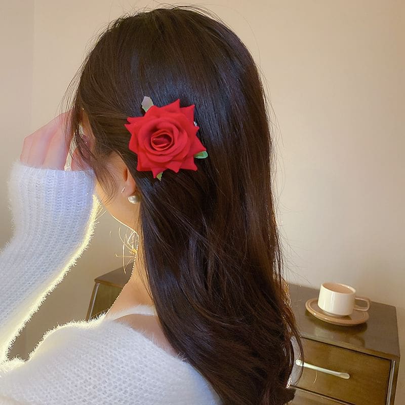 Rose Hair Clip - Hair Clip - Red / One Size