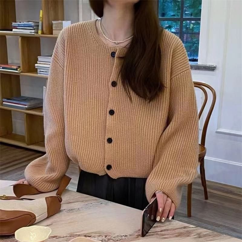 Round-Neck Loose Cardigan