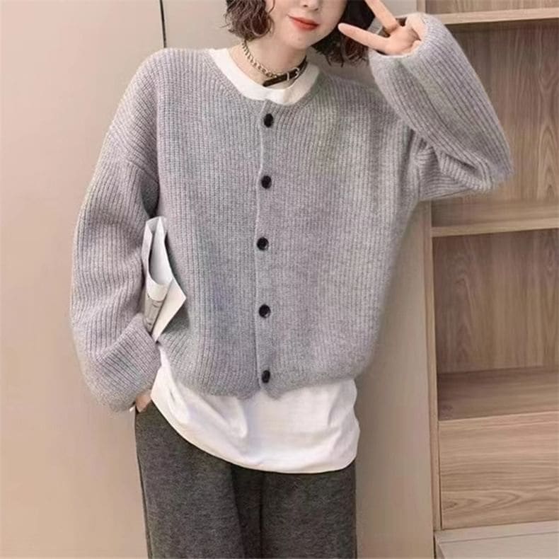 Round-Neck Loose Cardigan