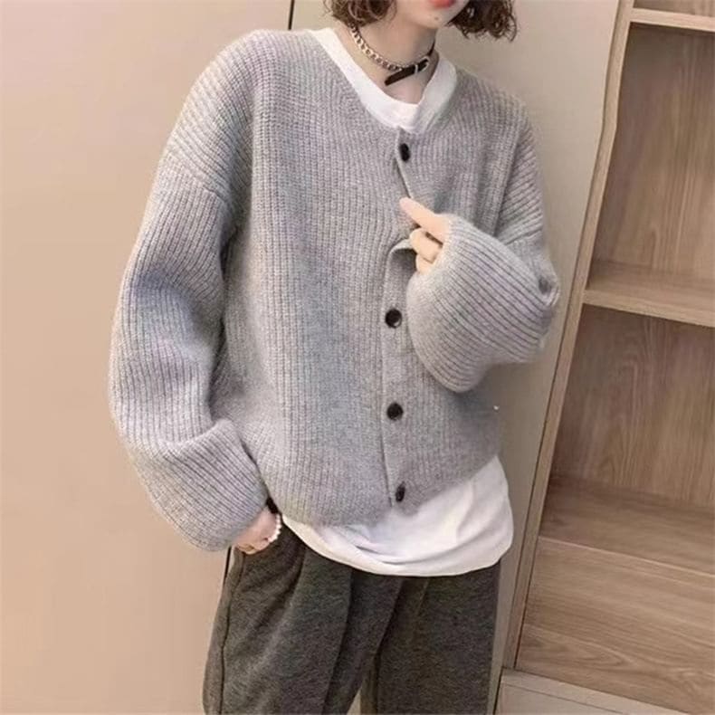 Round-Neck Loose Cardigan