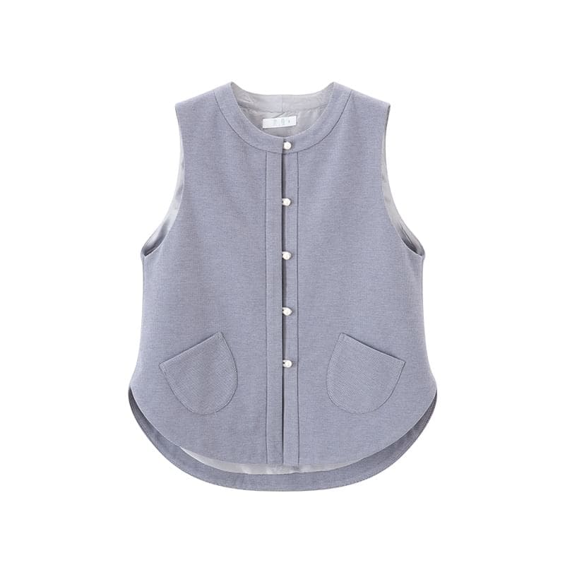 Round Neck Plain Single Breasted Vest / High Waist Maxi