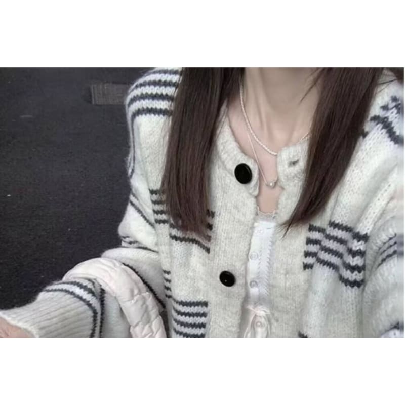 Round Neck Striped Cardigan