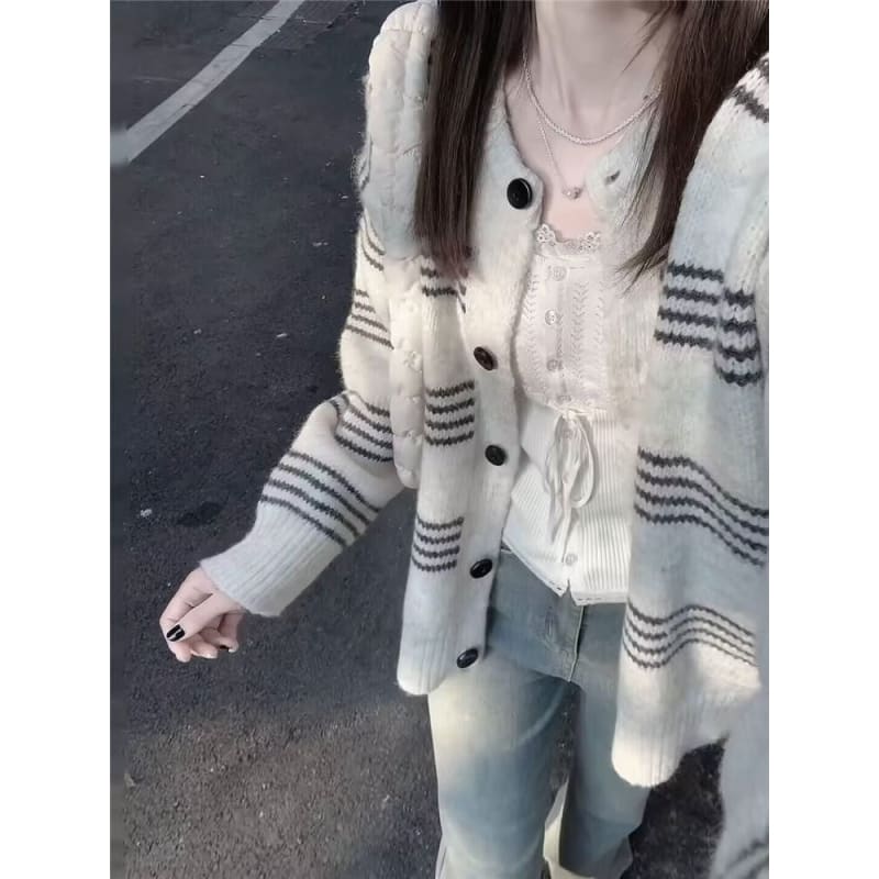 Round Neck Striped Cardigan