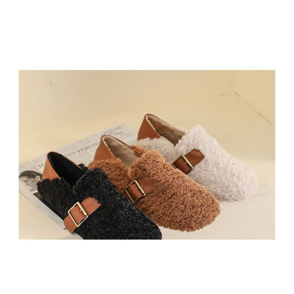 Round Toe Buckled Fleece Slip Ons