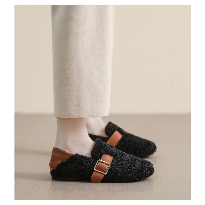 Round Toe Buckled Fleece Slip Ons