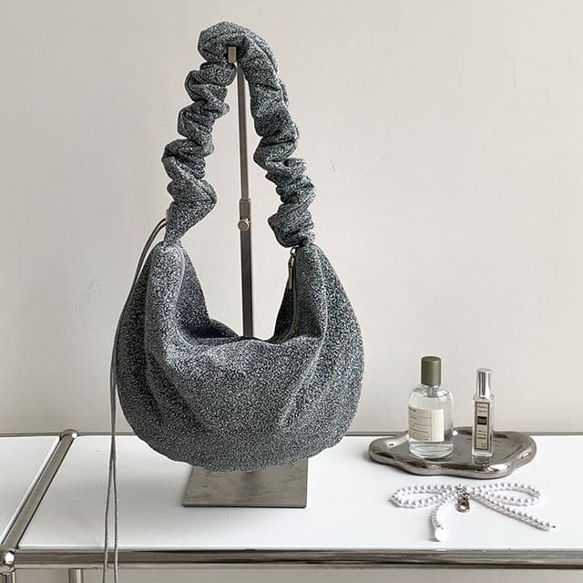 Ruched Hobo Bag - Silver / One SIze