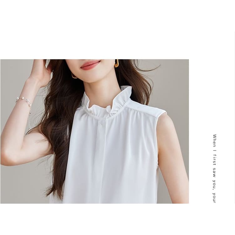 Ruffle Neck Sleeveless Plain Blouse Egirldoll