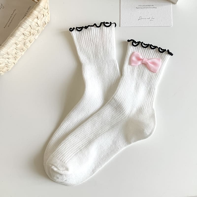 Ruffle Trim Bowknot Socks