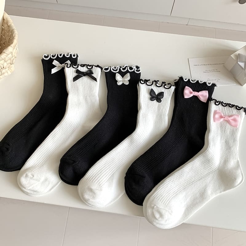 Ruffle Trim Bowknot Socks