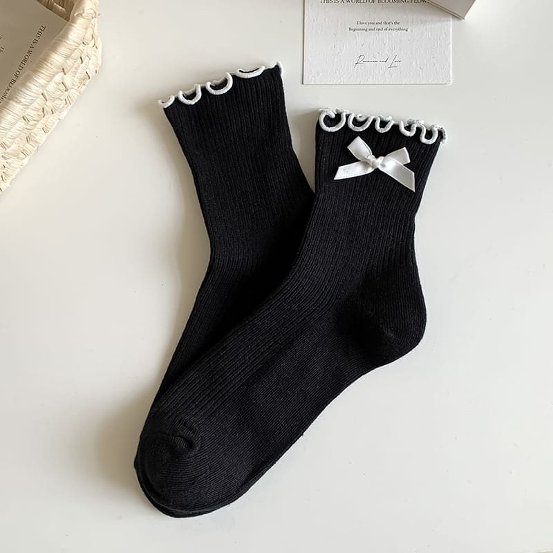 Ruffle Trim Bowknot Socks