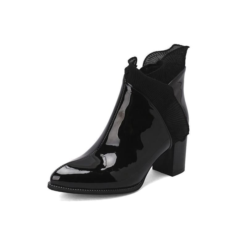 Ruffle Trim Chunky Heel Ankle Boots