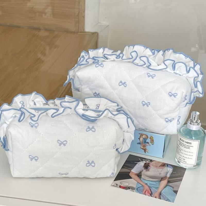 Ruffle Trim Fabric Makeup Bag / Pencil Case (Various