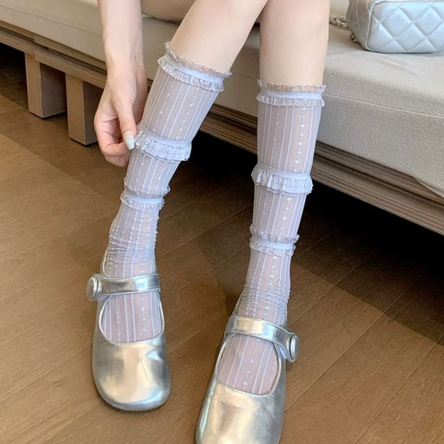 Ruffle Trim Mesh Socks / Set