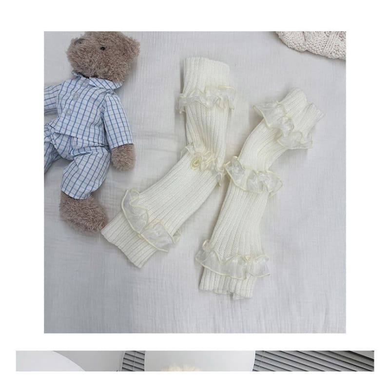 Ruffle Trim Ribbed Knit Leg Warmers