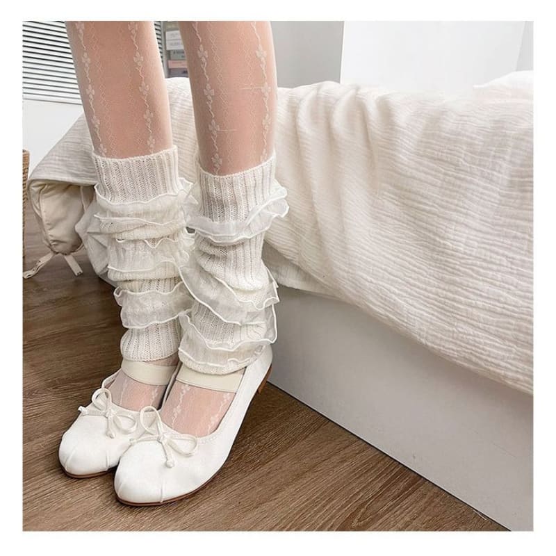 Ruffle Trim Ribbed Knit Leg Warmers