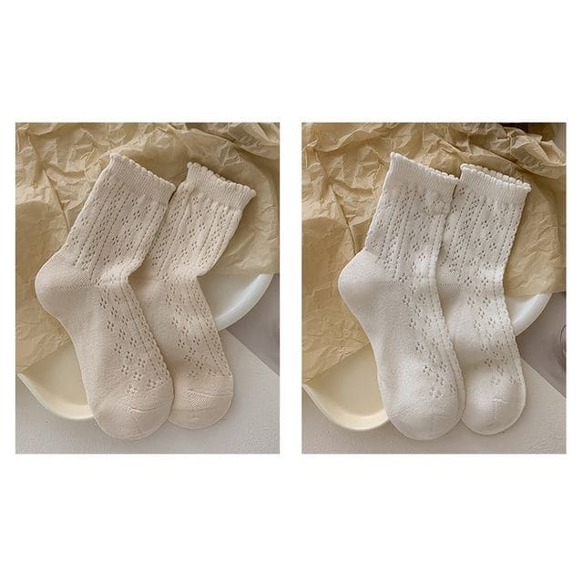 Ruffle Trim Socks Set - Set of 2 - 1 Pair - Almond & 1 Pair