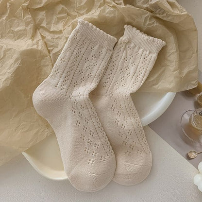 Ruffle Trim Socks Set - Set of 2 - Almond / One Size