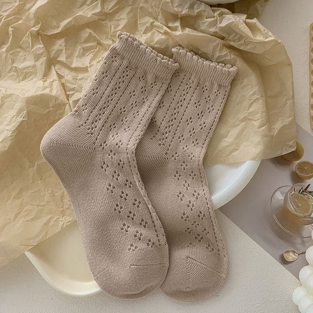 Ruffle Trim Socks Set - Set of 2 - Coffee / One Size