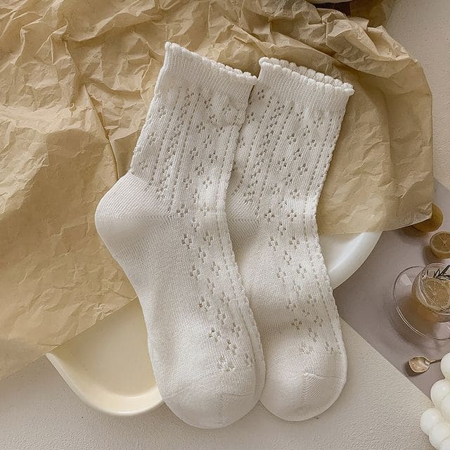 Ruffle Trim Socks Set - Set of 2 - White / One Size