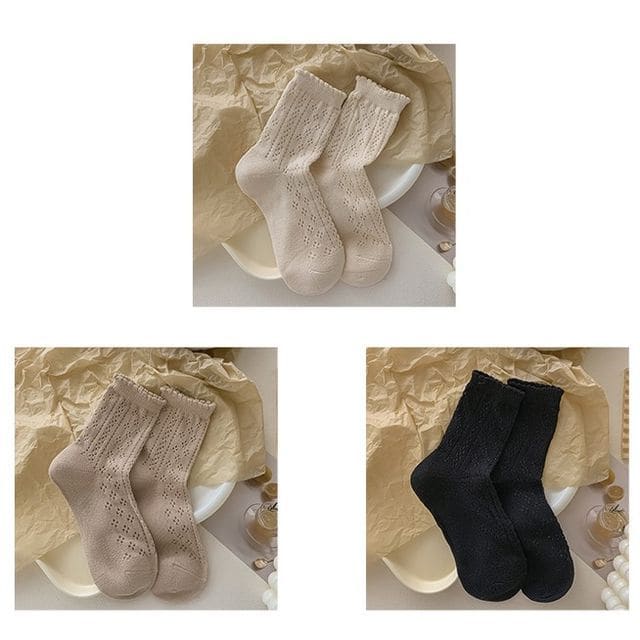 Ruffle Trim Socks Set - Set of 3 - 1 Pair - Coffee & 1 Pair