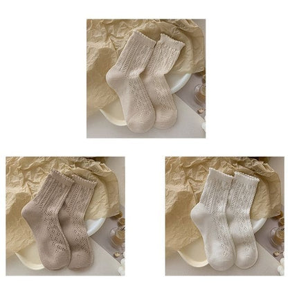 Ruffle Trim Socks Set - Set of 3 - 1 Pair - Coffee & 1 Pair